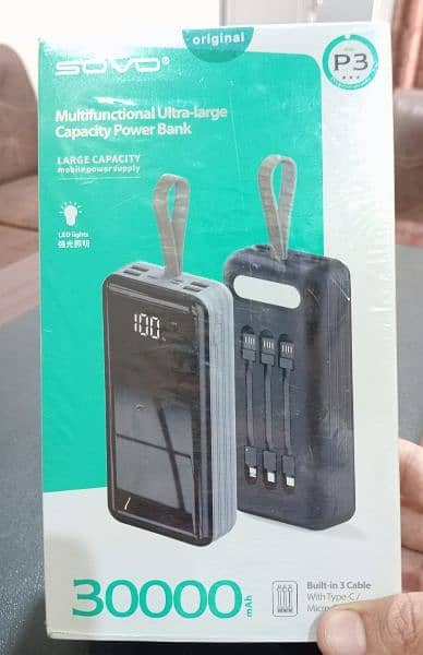SOVO Brand P3 30000mah Power Bank with light and three cables 5