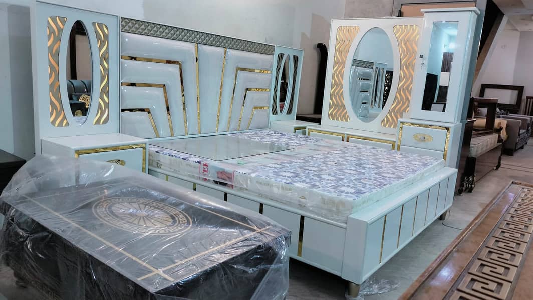 high gloss bed set/side tables/bed dressing/showcase/wardrobe/almari 7