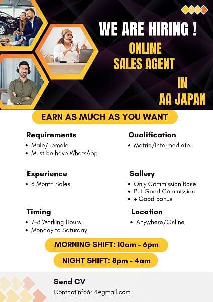 We need Online Sales Agent in AA Japan 0