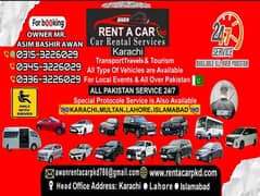 Rent a car service/car Rental karachi/To All Over Pakistan 24/7 )