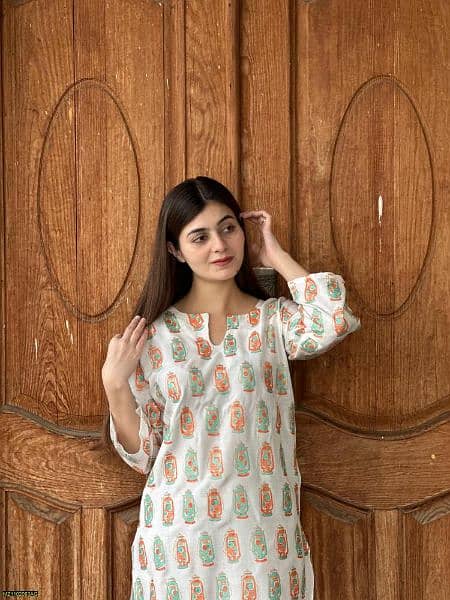 2 pcs women's stitched Arabic lawn printed shirt and trouser white 3