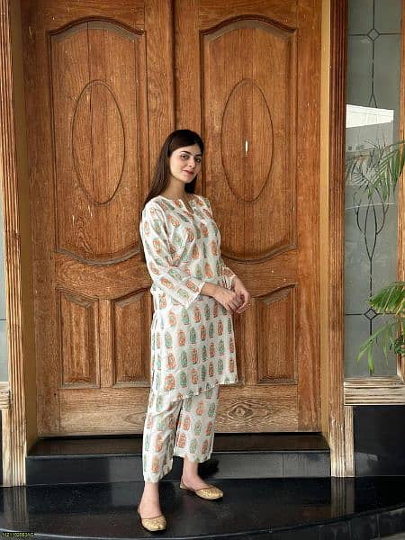 2 pcs women's stitched Arabic lawn printed shirt and trouser white 7