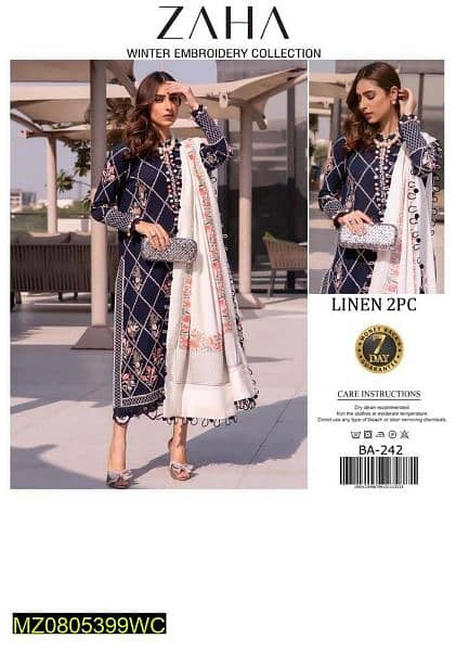 2 psc women's unstitched linen embroidered suits 1