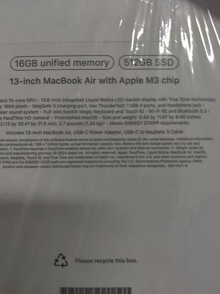 MXCV3 Apple MacBook Air M3 13INCH 8C CPU 10C C GPU 16GB 512SSD 5
