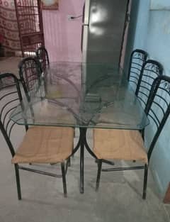 glass dining table with 6 metal chears contact on whatsapp 03043424295