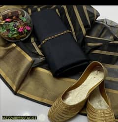 3 Pcs Women's Unstitched Silk Organza Plain Suit 0