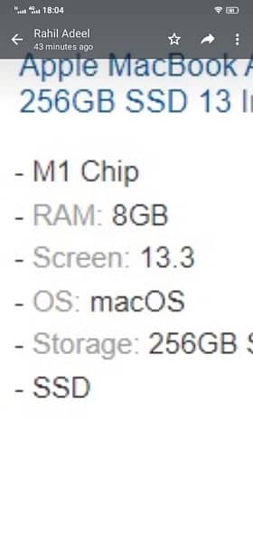 Apple MacBook Air M1 Chip  8GB RAM 256GB SSD 13 Inches Space Grey 2020 2