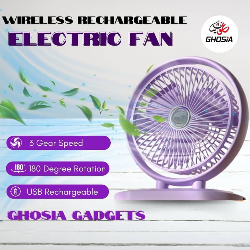 Electric Portable Mini Desk Fan 180° Rotating USB Rechargeable 3 Speed 2