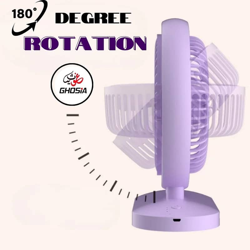 Electric Portable Mini Desk Fan 180° Rotating USB Rechargeable 3 Speed 5