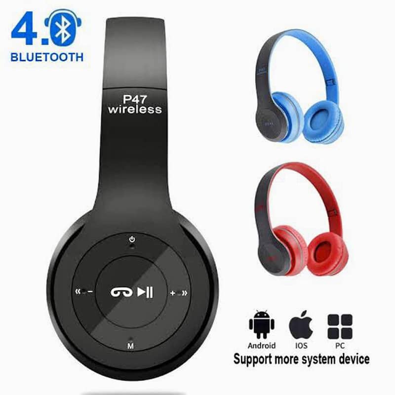 P47 Bluetooth Foldable Headset with Microphone - Supports FM Radio & T 2
