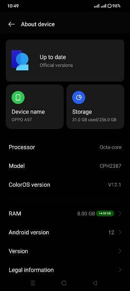 OPPO A57 (8+4 GB RAM , 256 GB MEMORY) 6