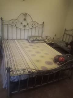 iron bed with side table and 2 ,1 , 1 sofa set