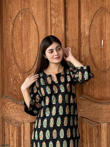 2 Pcs Women's Stitched Arabic Lawn Printed Shirt And Trouser - Black 3