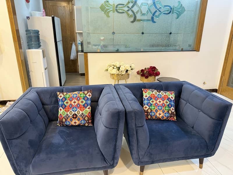 7 seater sofa new construction 2 month use only blue colour with 2