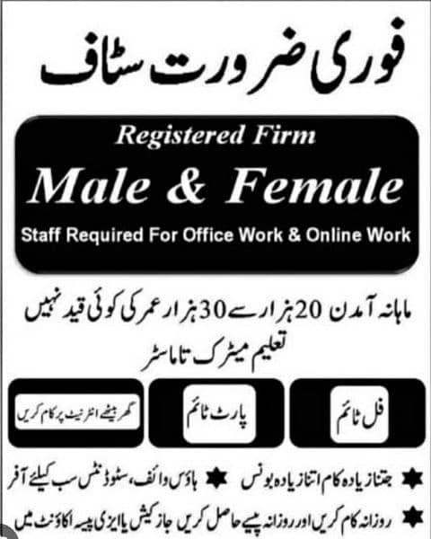 jobs available for males and females in Pakistan 0