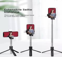 selfie stick with led light and with mini tripod stand