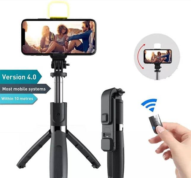 selfie stick with led light and with mini tripod stand 3