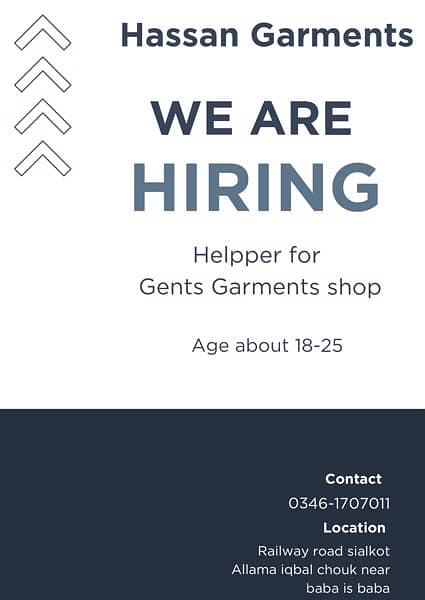 Need sales man for garments shop 0