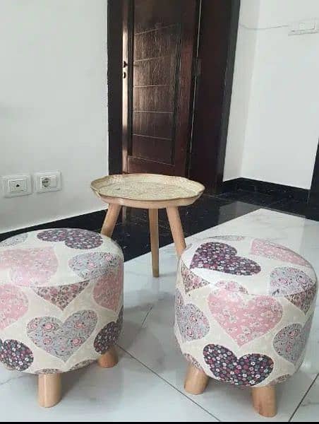 2 stools with center table. Kids cushions.   Kids animated pillows 3