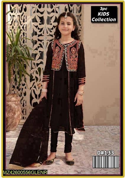 3 piece girl's unstitched lawn embroidered suit 0