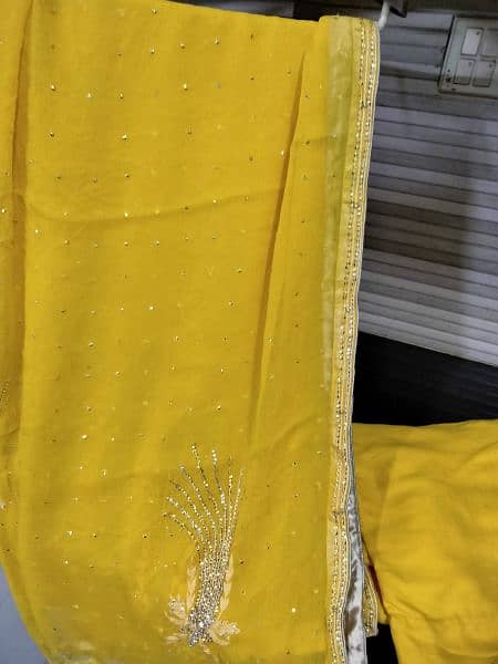 Mukesh work 3 PCs yellow  Suit stiched 1