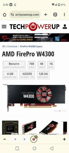 4gb graphic card AMD Fire pro w4300 gdr5 128 bit card