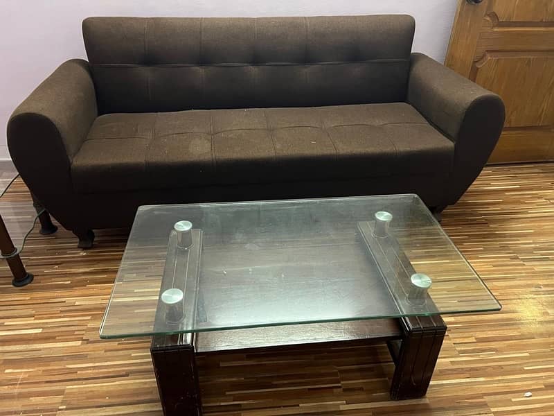 Classy Coffee Brown Sofa Set with Glass Table 1