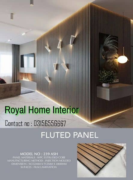 WPC PVC Flutted Wall panel's /bedroom, Media, Decor & Seepage Wall's. 0