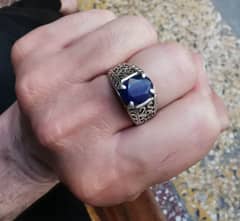 silver ring with blue Sapphire (Neelam) stone