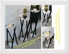 3 wooden flower stands with UV sheet marble design waterproof sheets.