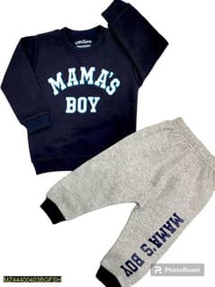 Boy's stitched fleece printed shirt and trouser set