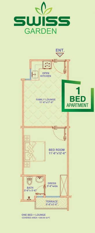 Swiss Gardan one bed 500 sft apartment for sale on easy instalment 0