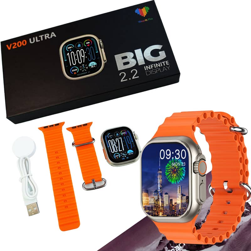 Ultra V2 New Fashion 2.2 Large Screen With 4 Straps Smart Watch Orange 12