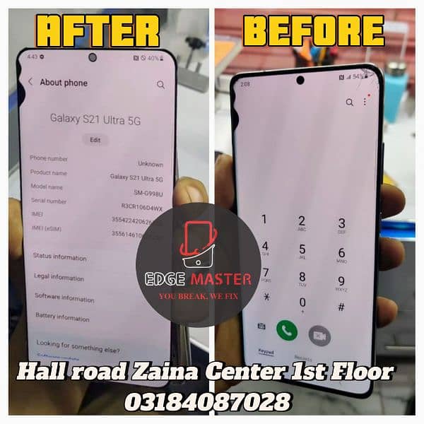 Crack Display repair Samsung S10,S20,S21,S22,S23,Note20Ultra,Note10, 11