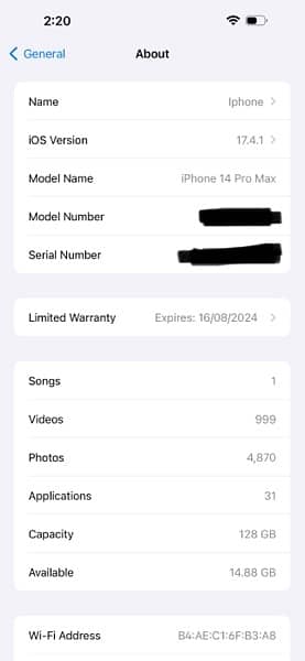 Apple IPhone 14 pro max,Deep purple, 128 gb (Non-PTA(jv) ) 2