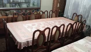 WOODEN DINNING TABLE WITH 10 DINNING CHAIRS 0