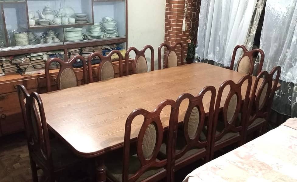 WOODEN DINNING TABLE WITH 10 DINNING CHAIRS 1
