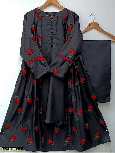 3Pcs Women stitched katan silk embroidered suit 1