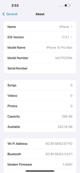 iPhone 15 pro Max 256gb natural titanium ZP/A model physical or esim 8