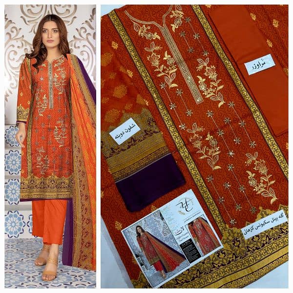 unstitched 3pc suit  with embourid 0
