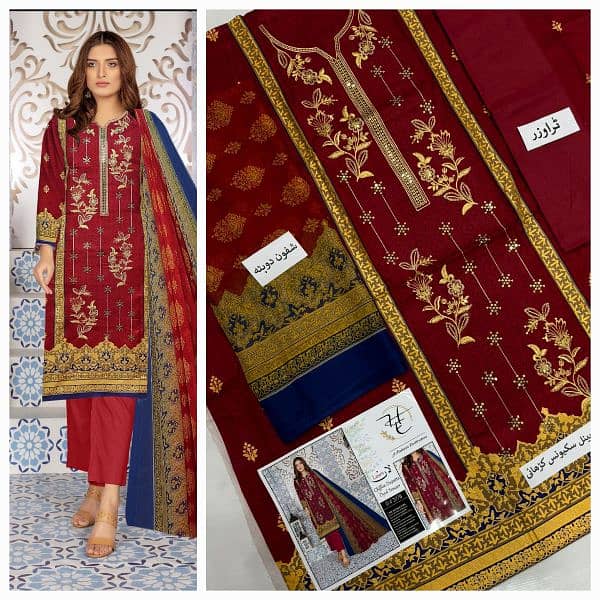 unstitched 3pc suit  with embourid 15