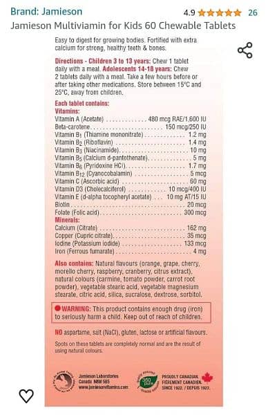 Multi Vitamin & Minerals for Kids CANADA 3