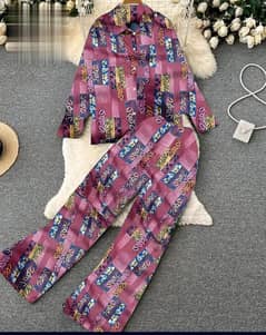 Digital Printed China Silk Night Wear Suit For Women 0