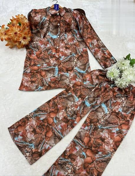 Digital Printed China Silk Night Wear Suit For Women 6