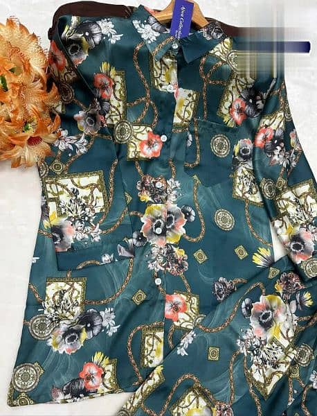 Digital Printed China Silk Night Wear Suit For Women 7