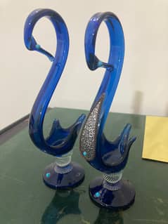 Pair of Cobalt Blue Swan Glass Figurines 0