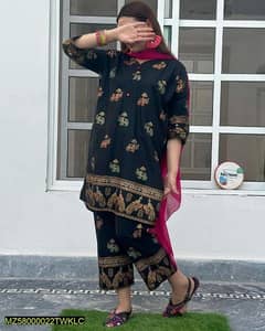 two piece women stitched linen block printed suit