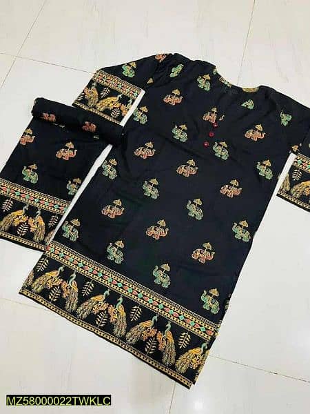two piece women stitched linen block printed suit 2