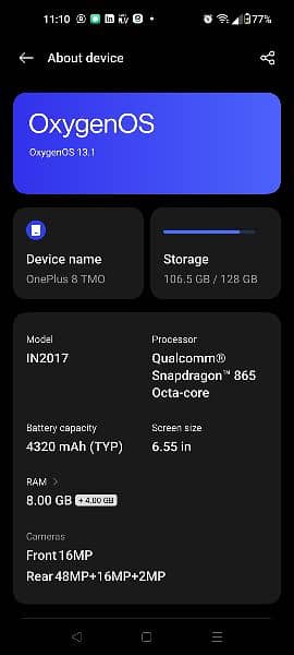 oneplus 8,mint condition pta approved 5