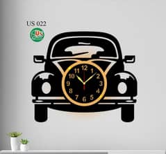Beautiful car Art MDF wood wall clock with light ••||